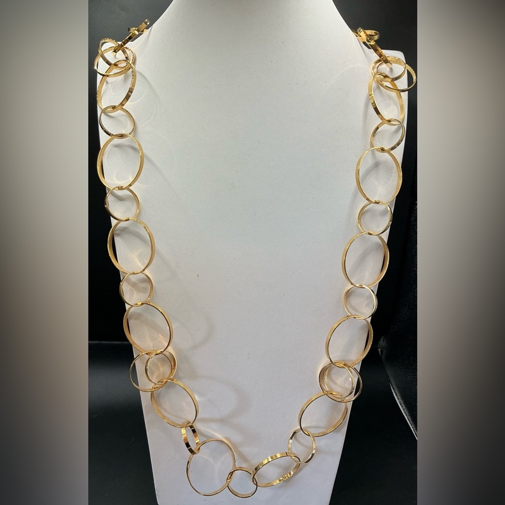 ERICA LYONS GOLD TONE LARGE LINKED RINGS LONG CHAIN NECKLACE